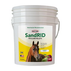 Durvet Sandrid Psyllium con empaque de 20 lb para caballos y fácil manejo.