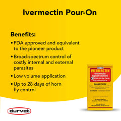 Durvet Ivermectina: etiqueta del producto para uso y dosis en bovinos.