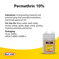 Durvet Permethrin EC 10% para aplicación en perros, cuidado del pelaje y confort.