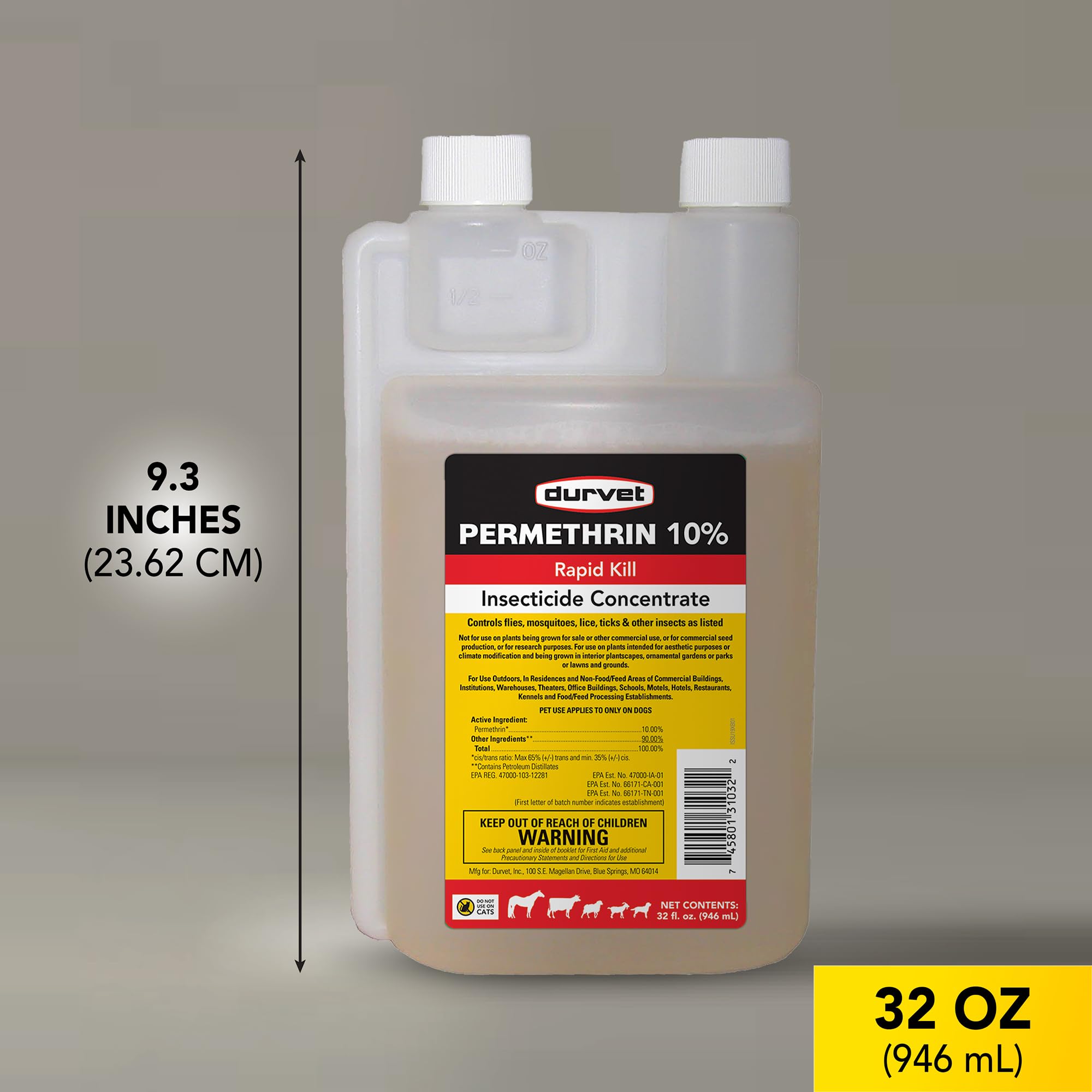 Durvet Permetrina EC 10% taza de dosificación: preparación externa fácil