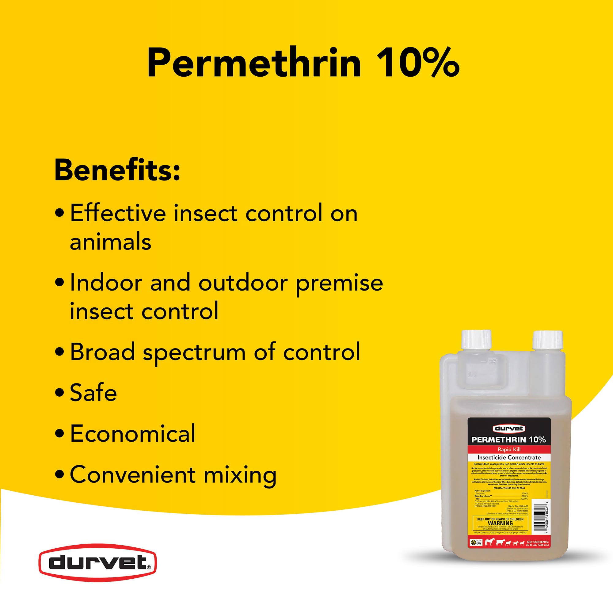 Durvet Permetrina EC 10% etiqueta: información de seguridad y uso recomendado