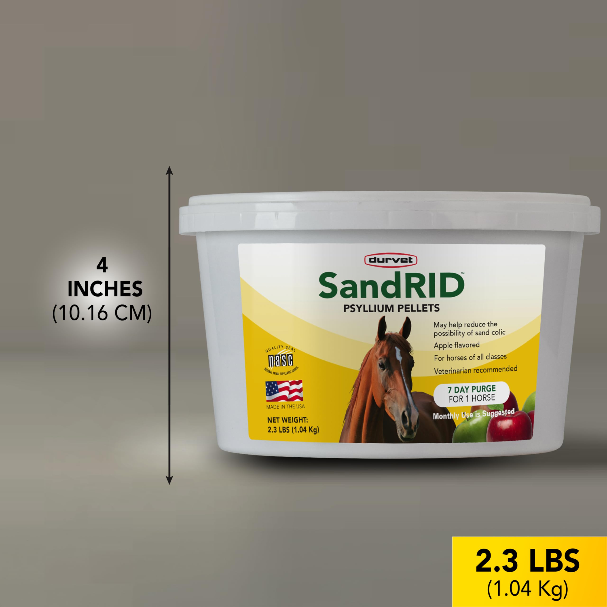 Durvet Sandrid Psyllium Gránulos, formato pellet para alimentación rápida y simple.