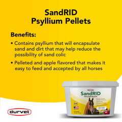 Durvet Sandrid Psyllium Gránulos, caja de 5 libras, fácil almacenamiento.