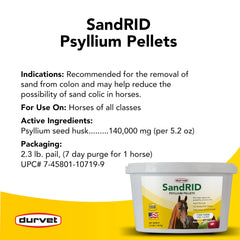 Durvet Sandrid Psyllium Gránulos para mezclar en la ración diaria del caballo.