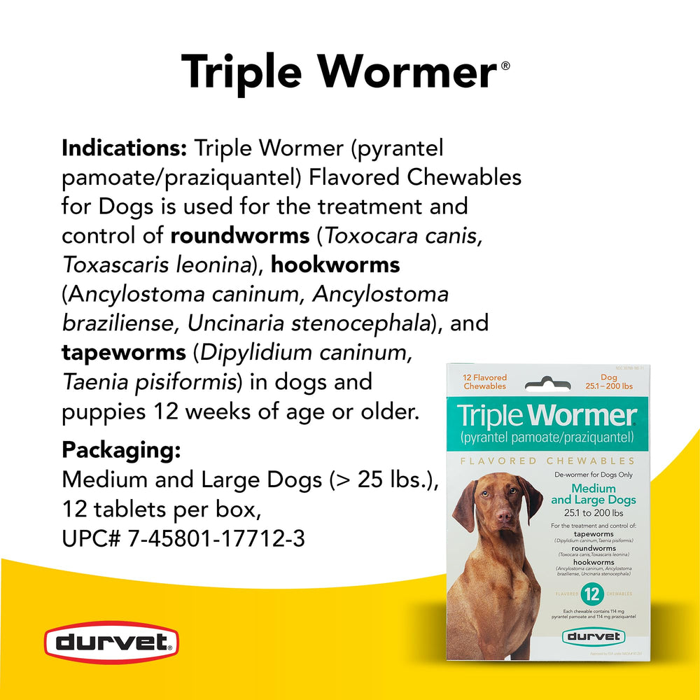 Tabletas para parásitos en perros con Durvet Triple Wormer