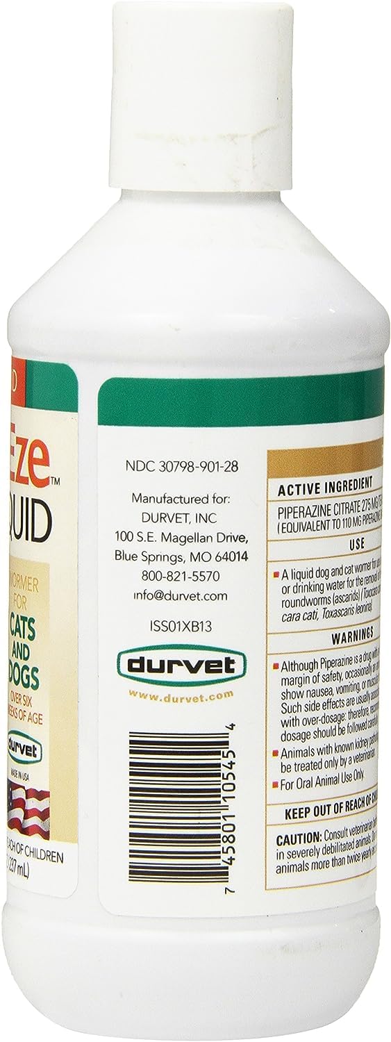 Durvet WormEze: uso sencillo mezclado con agua para perros y gatos.