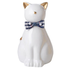 Duuclume urna cerámica para gato con acabado dorado y blanco, ideal para conservar cenizas con serenidad