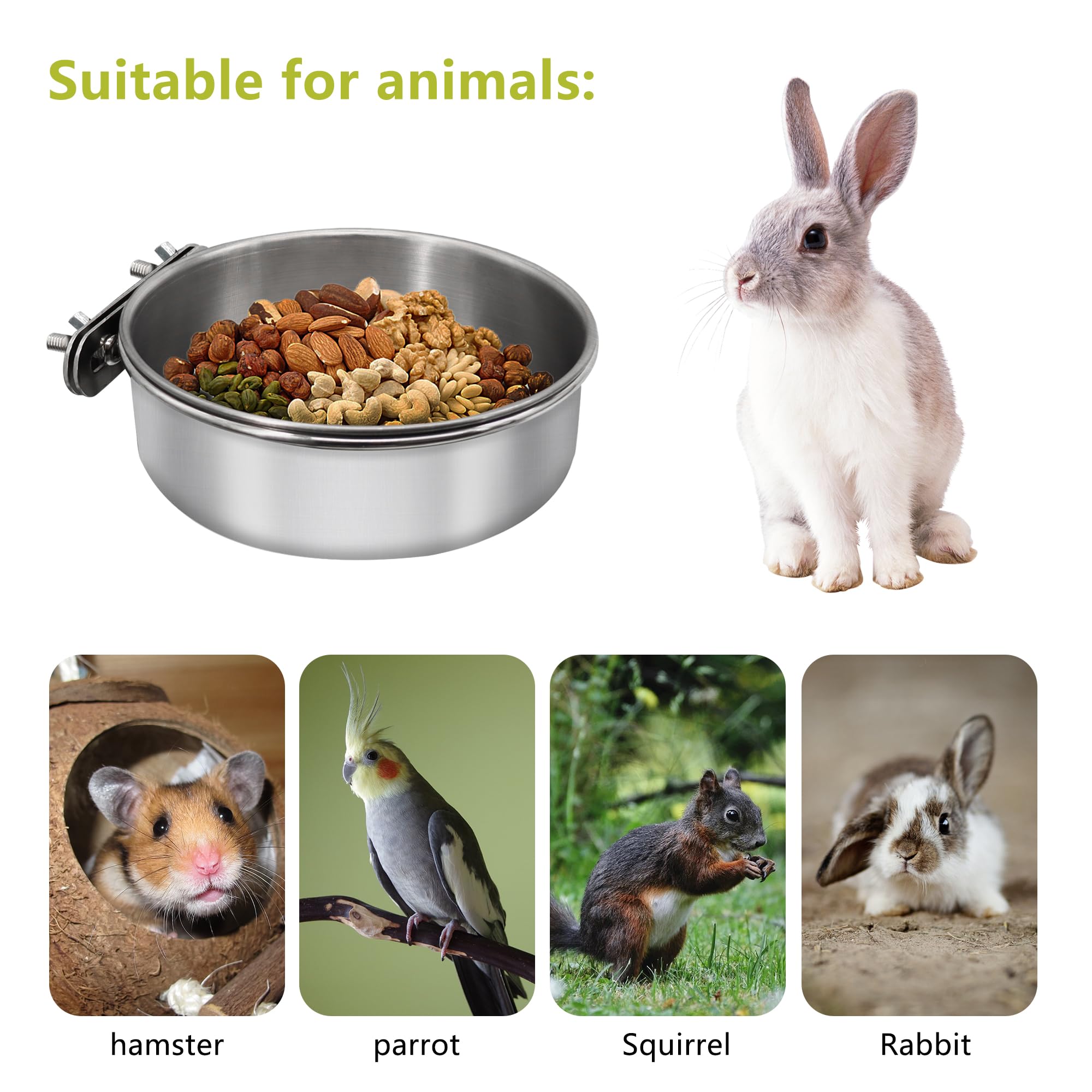 DVHEY cuenco inoxidable para aves garantiza durabilidad y limpieza fácil.