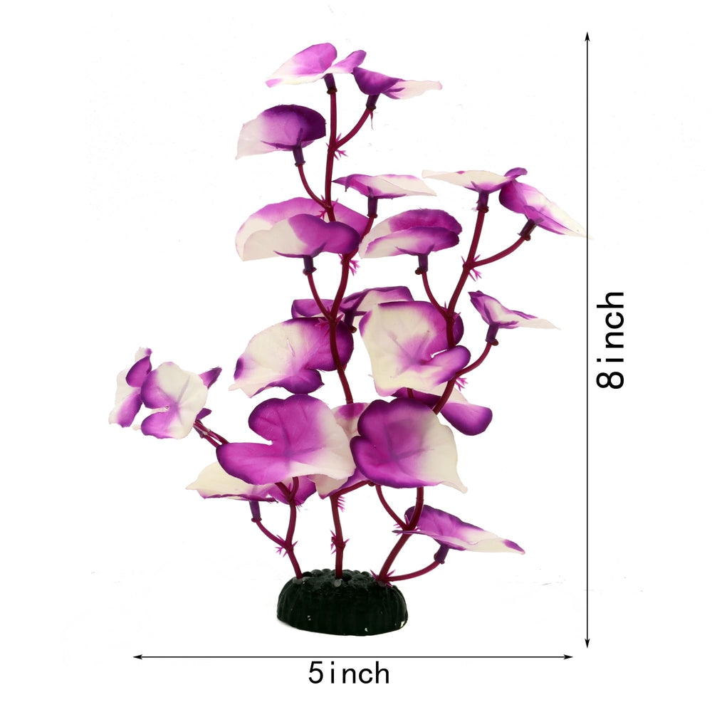 DVHEY planta silk para acuario, 8 pulgadas, morado-blanco, decoración duradera y fácil de limpiar.