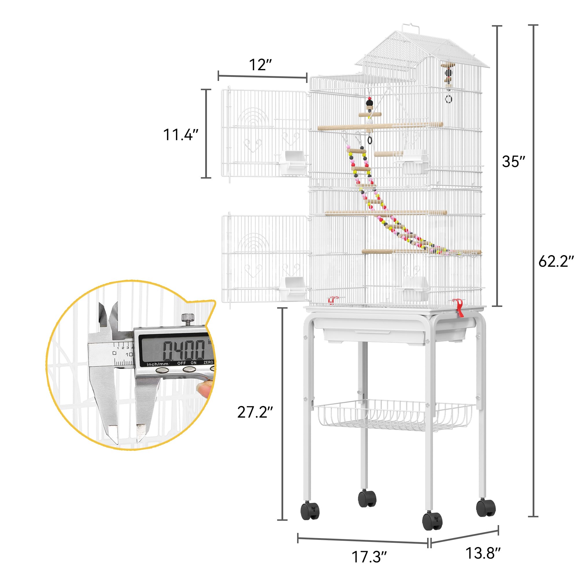 DWVO jaula con acceso superior para limpieza y observación fácil.