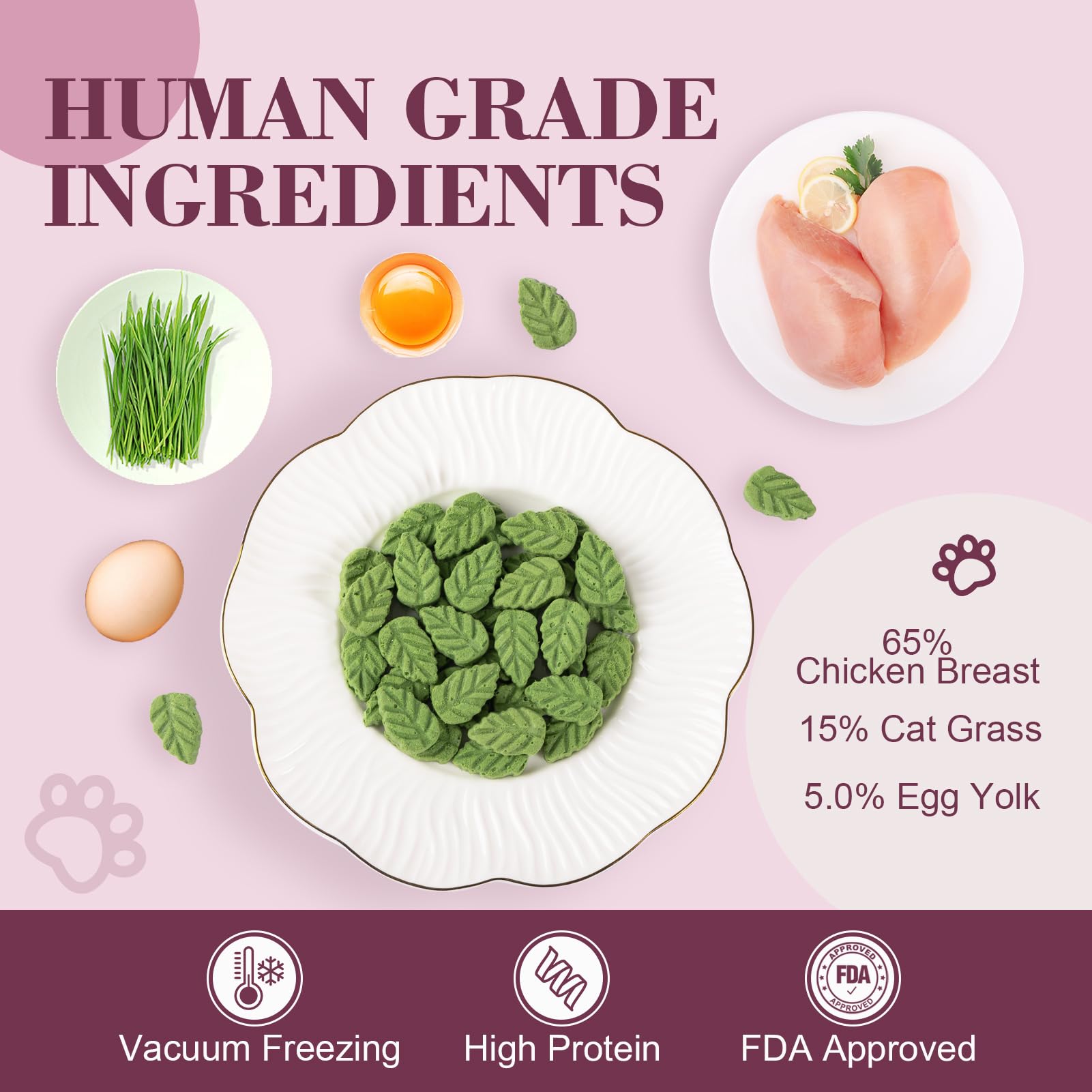 Ingredientes-pollo-hierba-yema, alto contenido proteico para gatos.