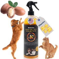 E3 champú sin agua para perros y gatos, botella de argán para baño rápido.
