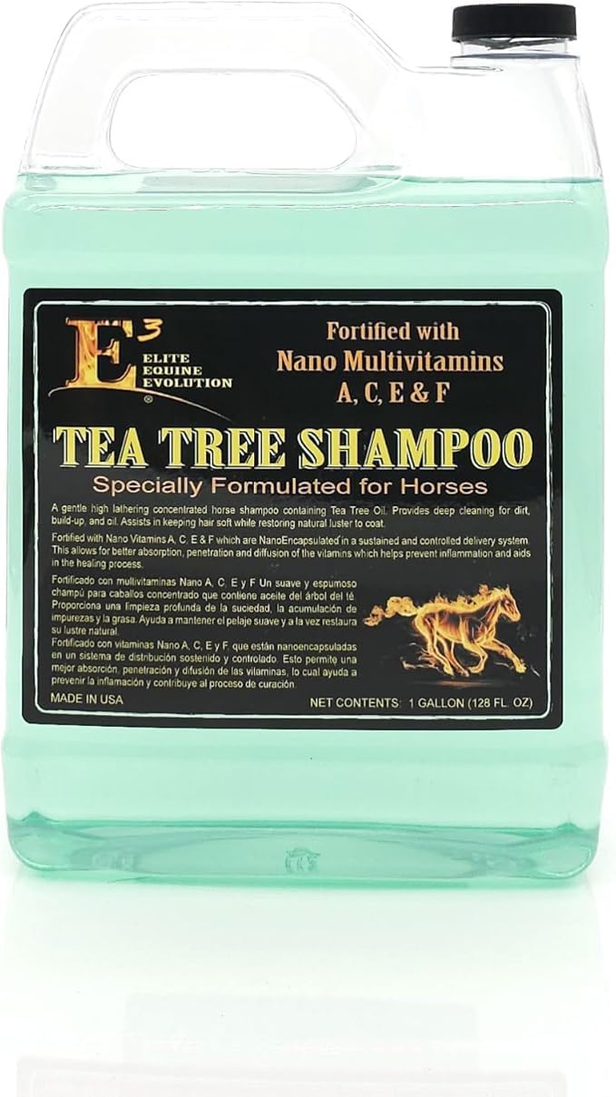 E3 Tea Tree Shampoo: vertido de la botella para un pelaje limpio y suave