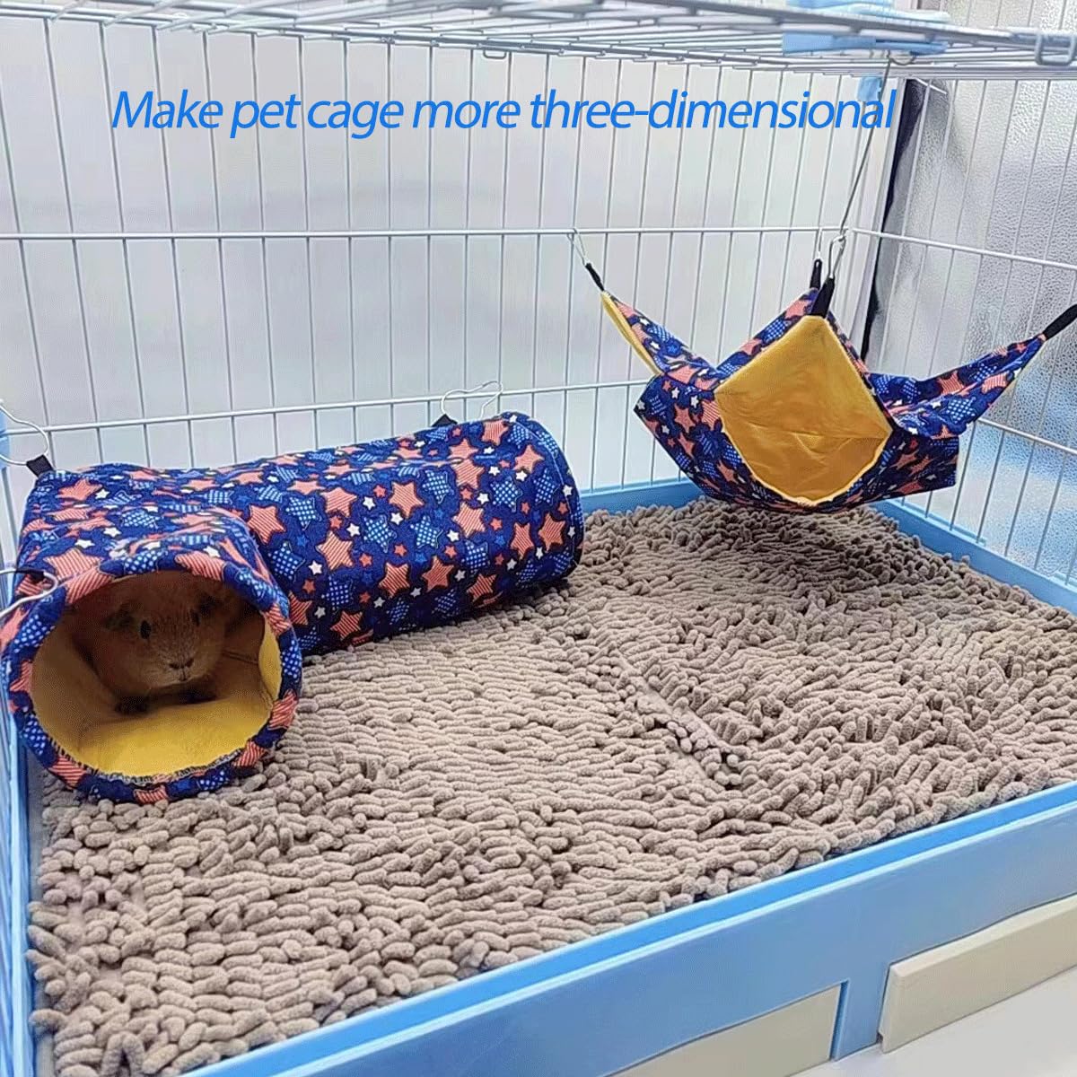 EAEDMY cage-friendly tunnel and hammock set is simple to install and clean.
