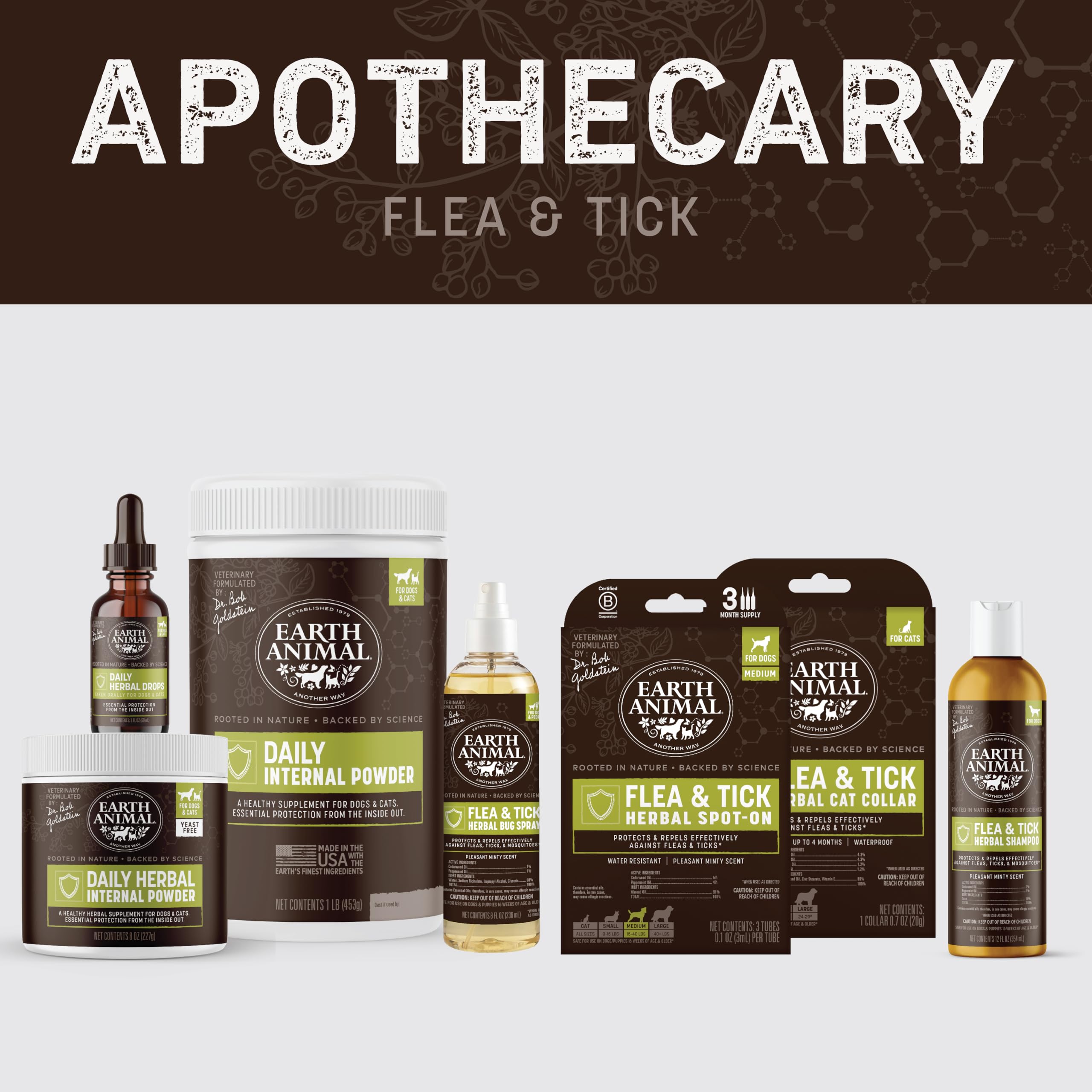 Earth Animal Apothecary empaque de 3 aplicaciones para tres meses de uso.