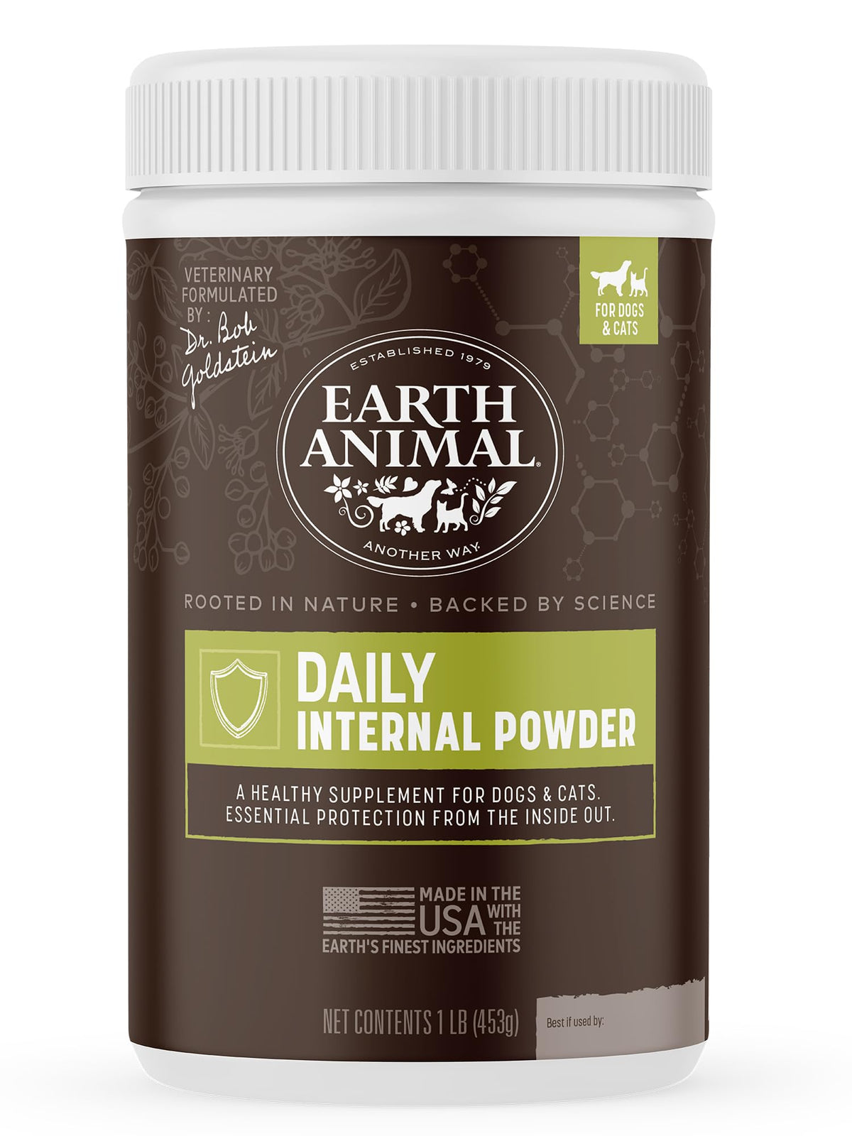 Earth Animal Apothecary polvo interno diario para perros y gatos, apoyo nutricional