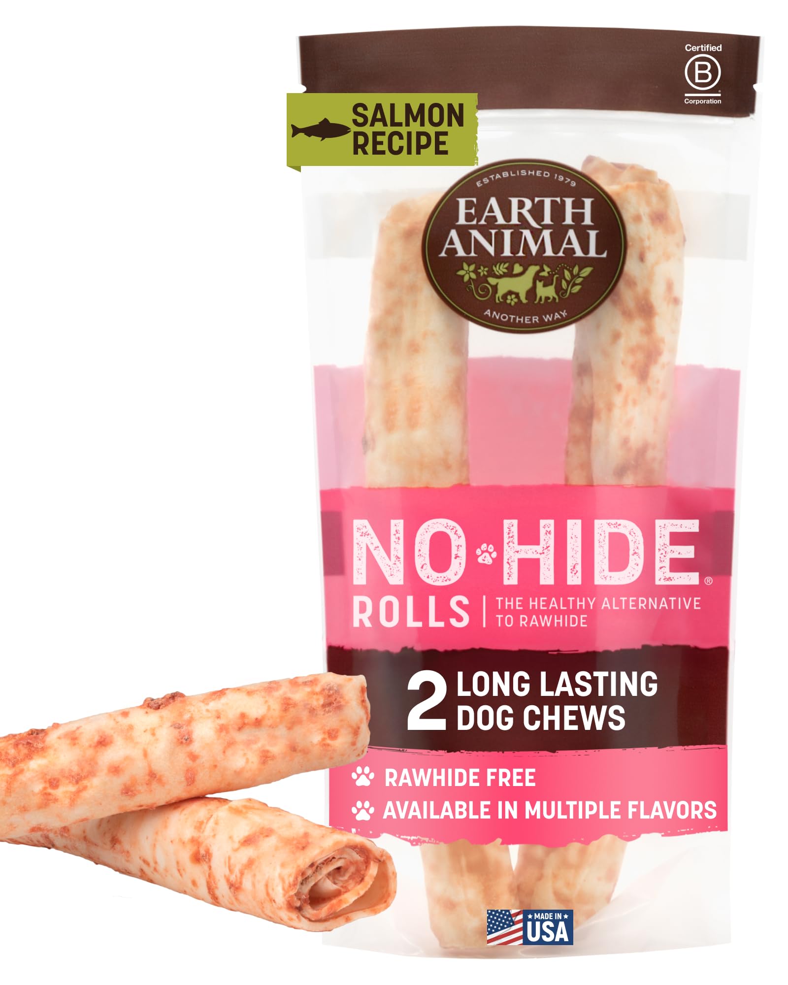 Earth Animal chuches sin cuero para perros grandes con salmón y trozos grandes