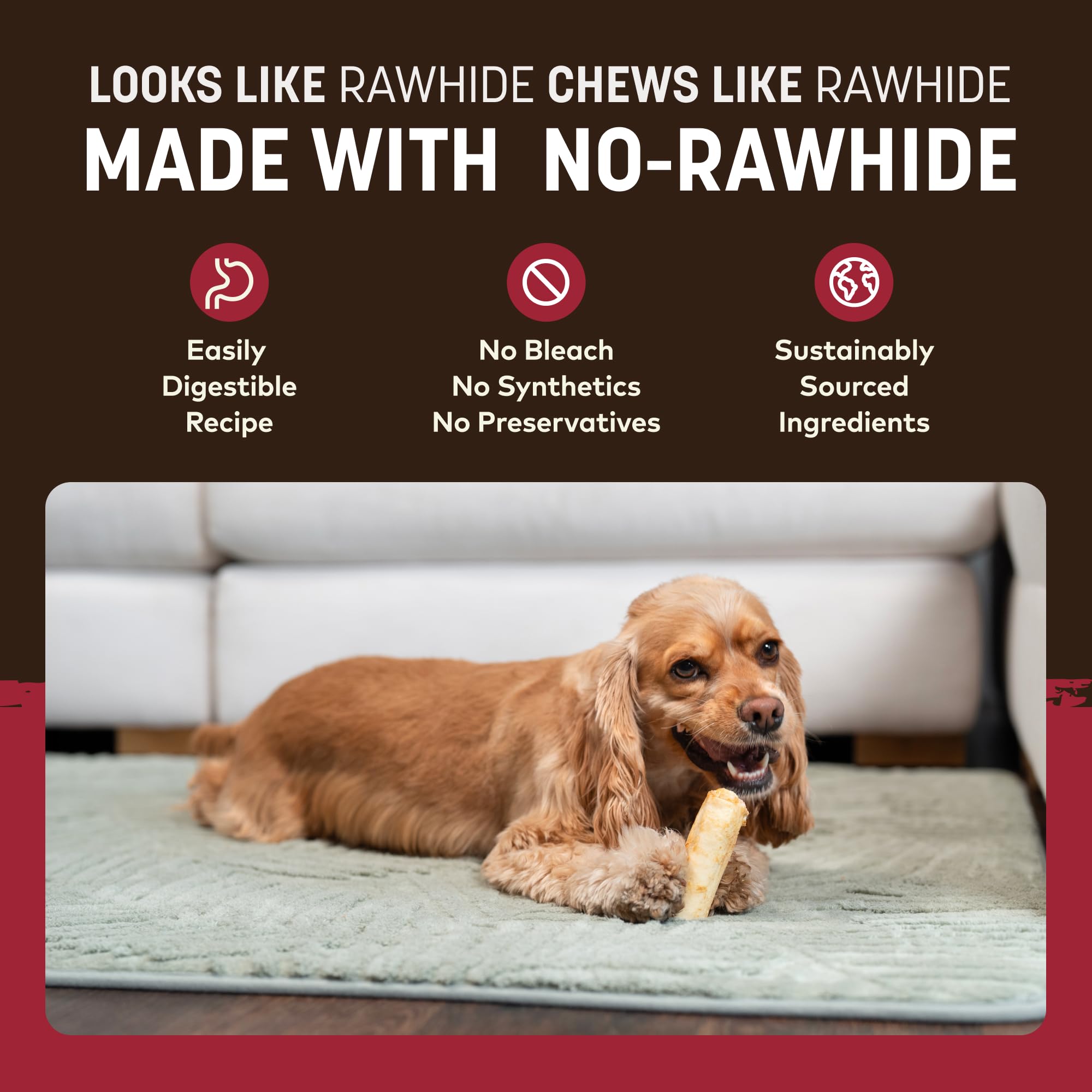 Earth Animal No Hide Chews: más suave para la digestión frente a la rawhide tradicional.