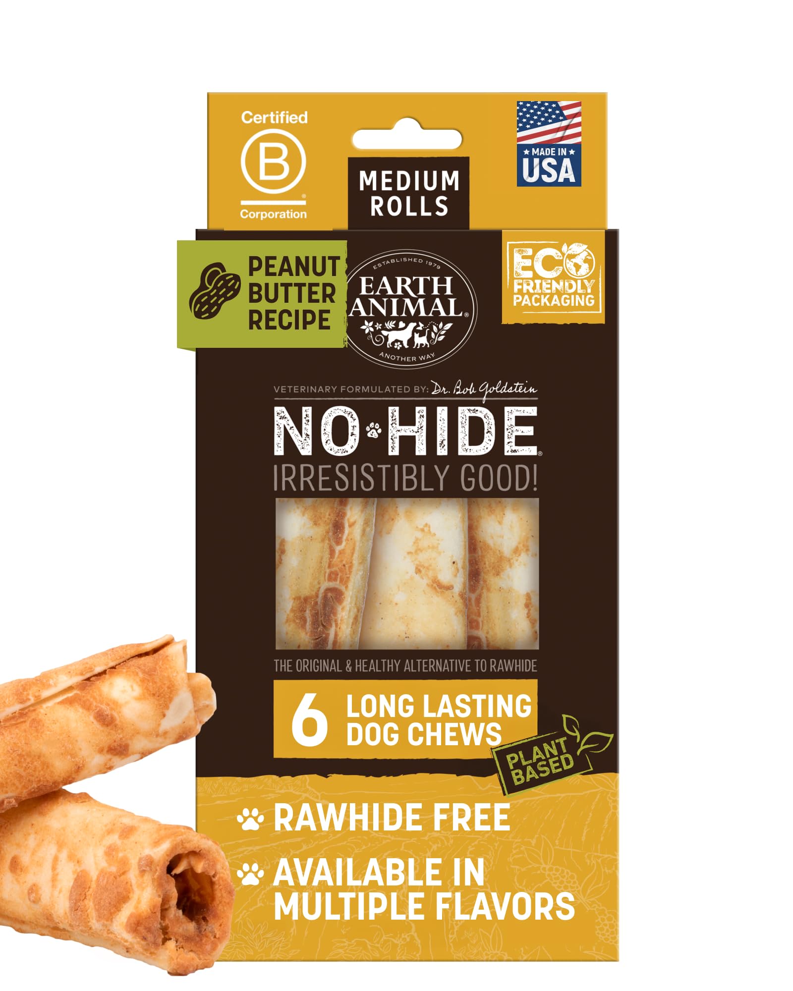 Earth Animal No Hide Chews rollos de mantequilla de maní para masticar duradero