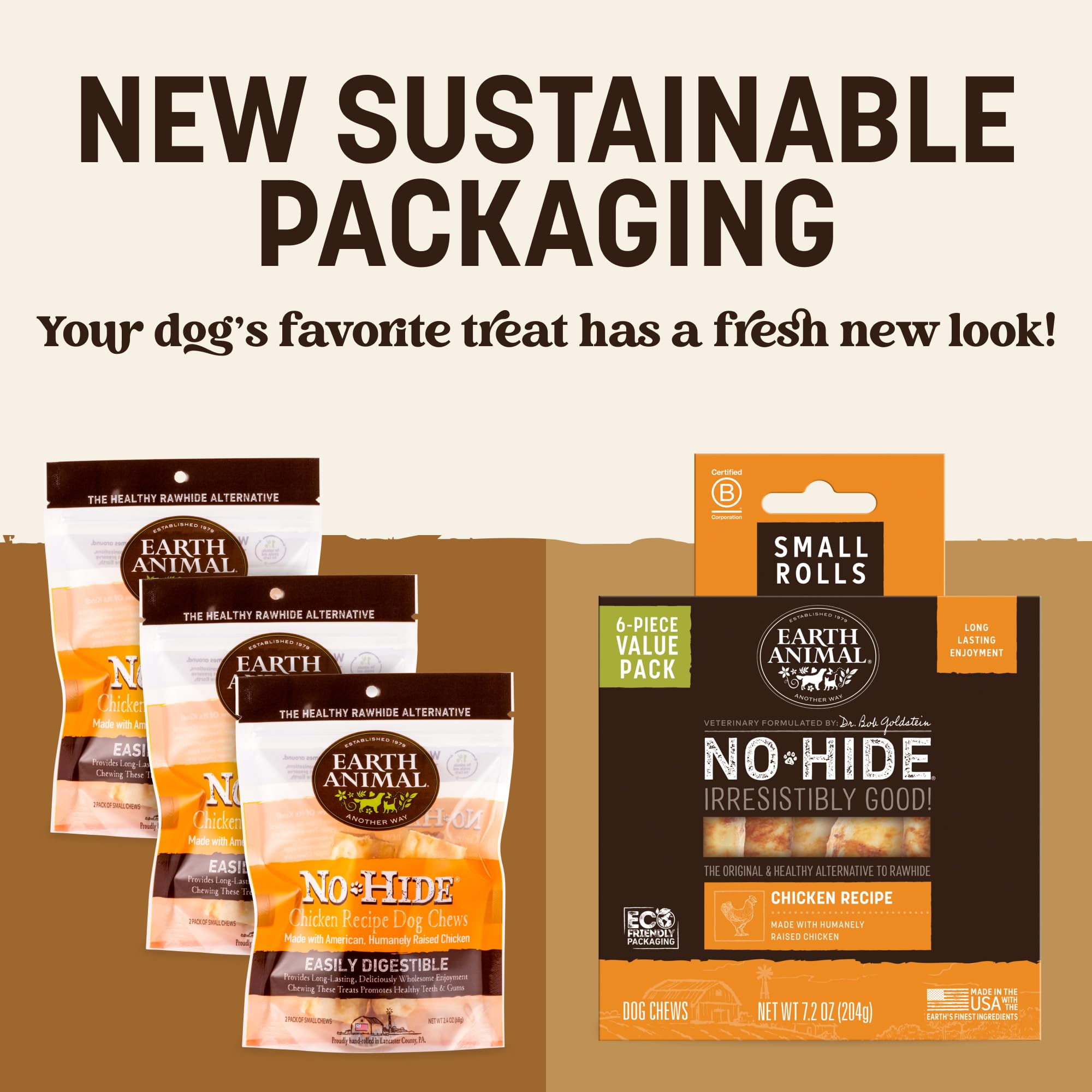 Earth Animal No Hide Chews, textura firme para una masticación sostenida