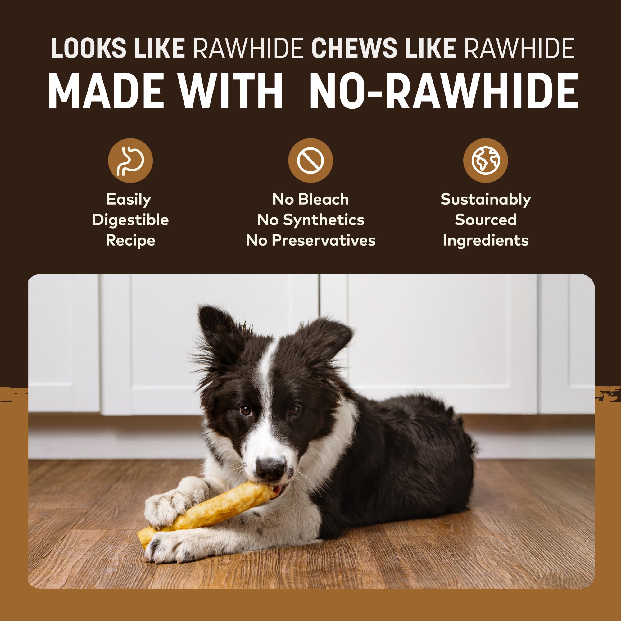 Earth Animal No Hide Chews, producto sin cuero para perros medianos, opción natural
