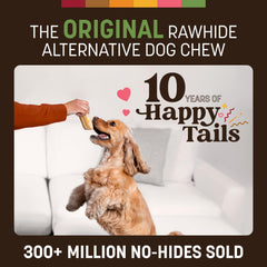 Earth Animal No Hide Chews, textura de cerdo en rollos, ideal para perros pequeños al masticar.