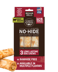 Earth Animal No-Hide rollos mediano para perro, masticación prolongada de carne.