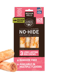 Earth Animal No Hide rollos salmón mediano, higiene dental suave para perros.