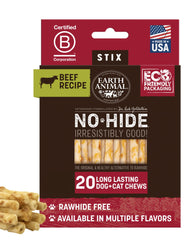 Earth Animal No Hide Stix paquete de 20 unidades para perro pequeño, masticable y duradero.