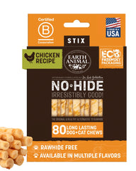 Earth Animal No Hide Stix: paquete de 80 palitos, snack duradero para perros pequeños.
