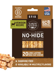 Earth Animal No Hide Stix venison durabilidad para masticar en perros pequeños.