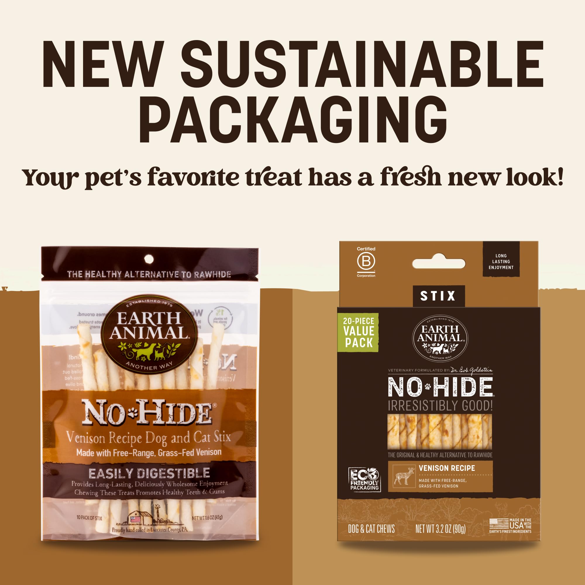 Earth Animal No Hide Stix venison ayuda a la limpieza dental suave y gradual.