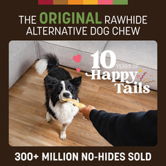 Earth Animal No Hide Strips: perro masticando durante un snack sabroso.