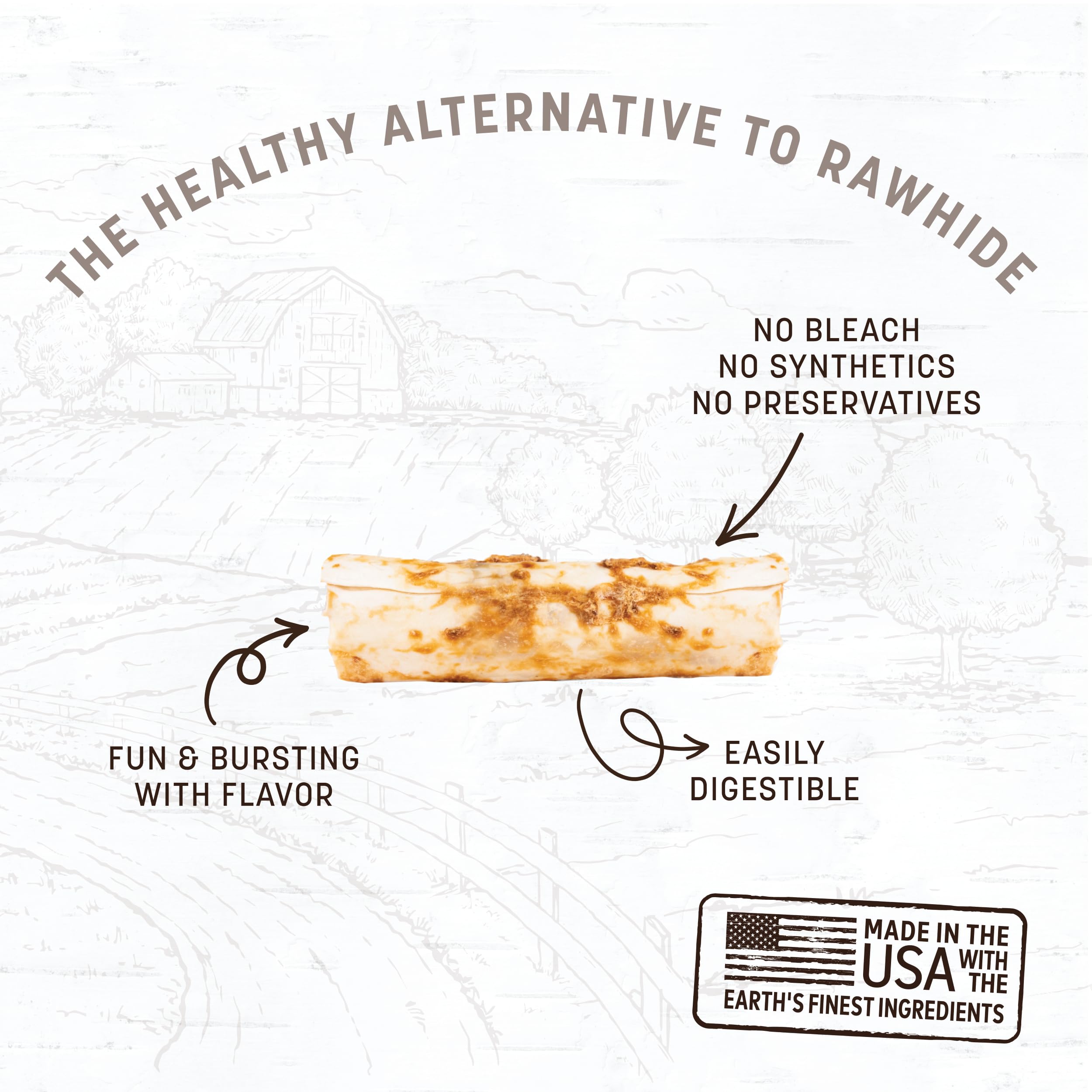 Earth Animal Rollos No-Hide de Venado, ingredientes simples para opción natural.