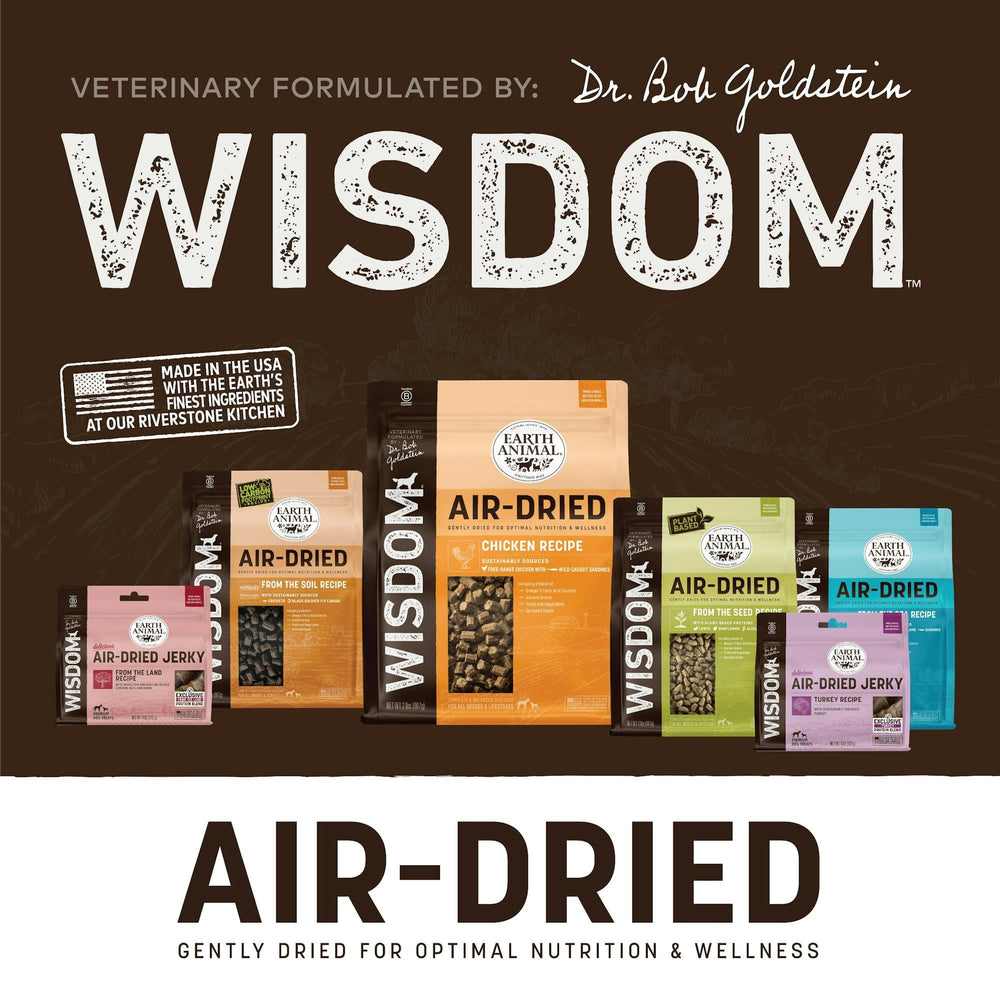 Earth Animal Wisdom Jerky: snack para perros activos, perfecto para el juego.