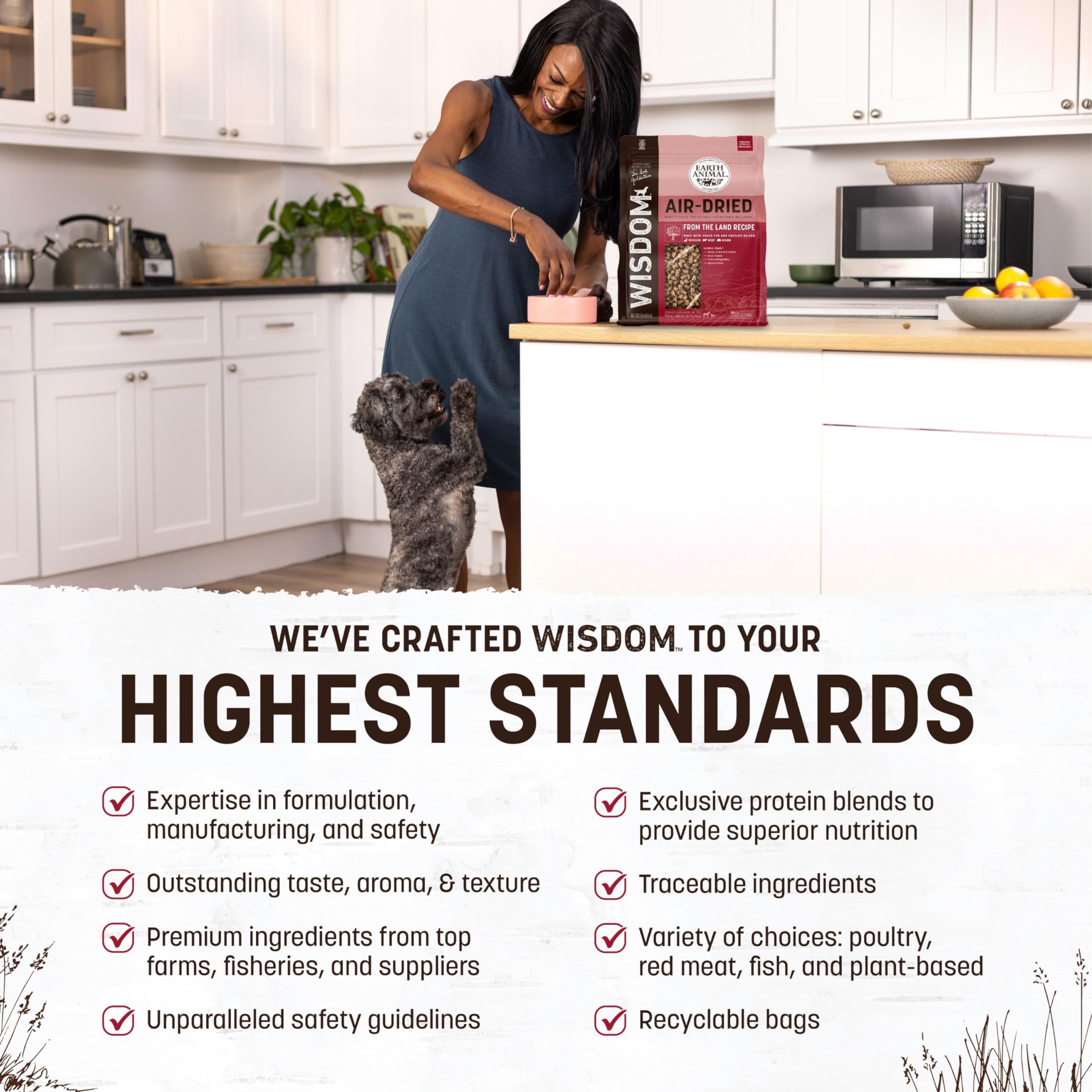 Earth Animal Wisdom: ingredientes premium venado y res para proteína diversa.