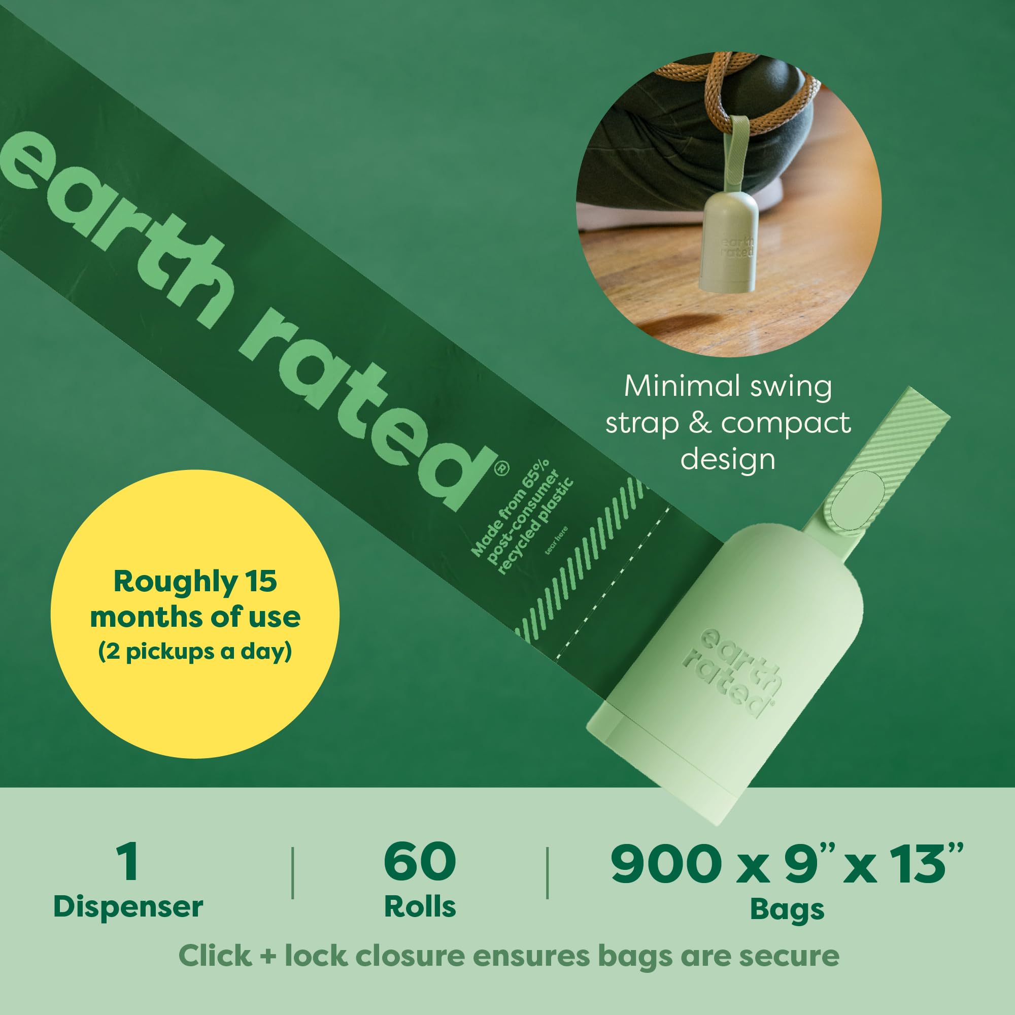 Earth Rated Gancho amarillo mantiene bolsas usadas, manos libres durante el paseo