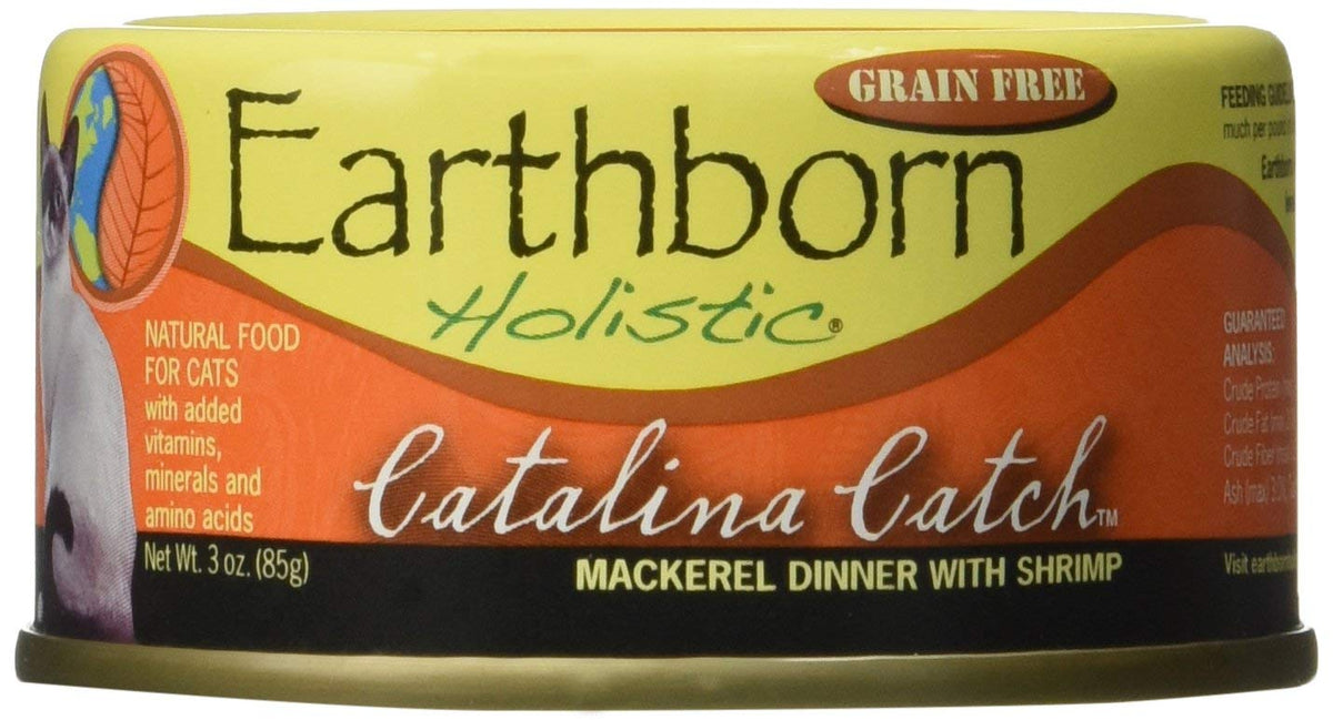 Earthborn Holistic Catalina Catch, lata sin granos con caballa y camarones, promueve pelaje sano.