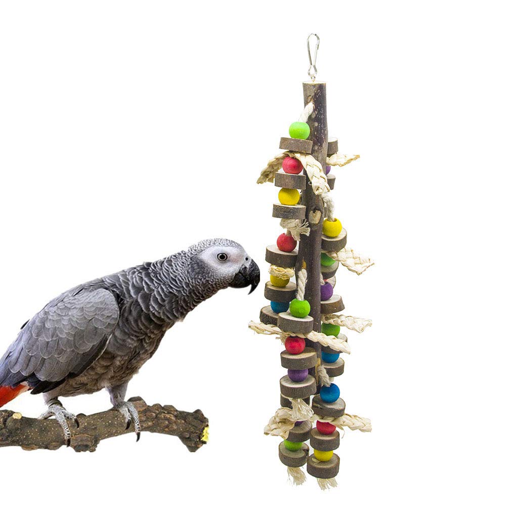EBaokuup juguete de madera para aves con bloques y cuentas, fomenta exploración segura.