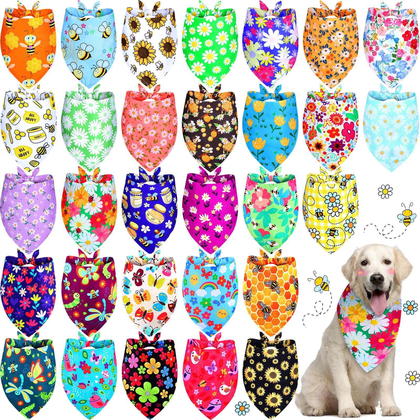 Eccliy bandana para perros con flores en primer plano, ideal para paseos coloridos