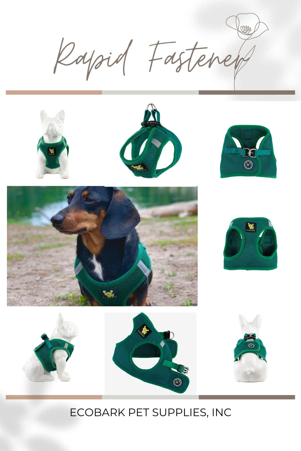 EcoBark arnés con hebilla segura para mayor fiabilidad.