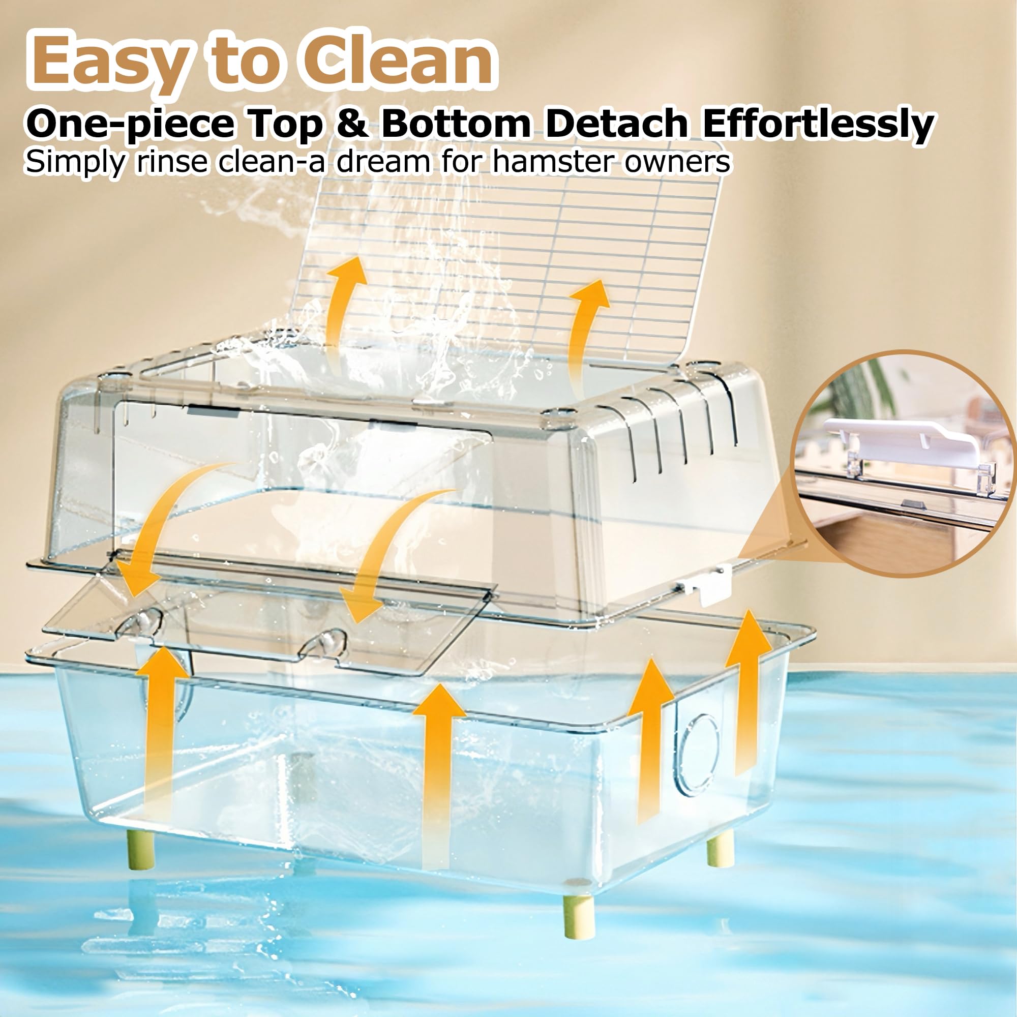 Accesorios ECOCEN: comedero y baño externo para conveniencia.