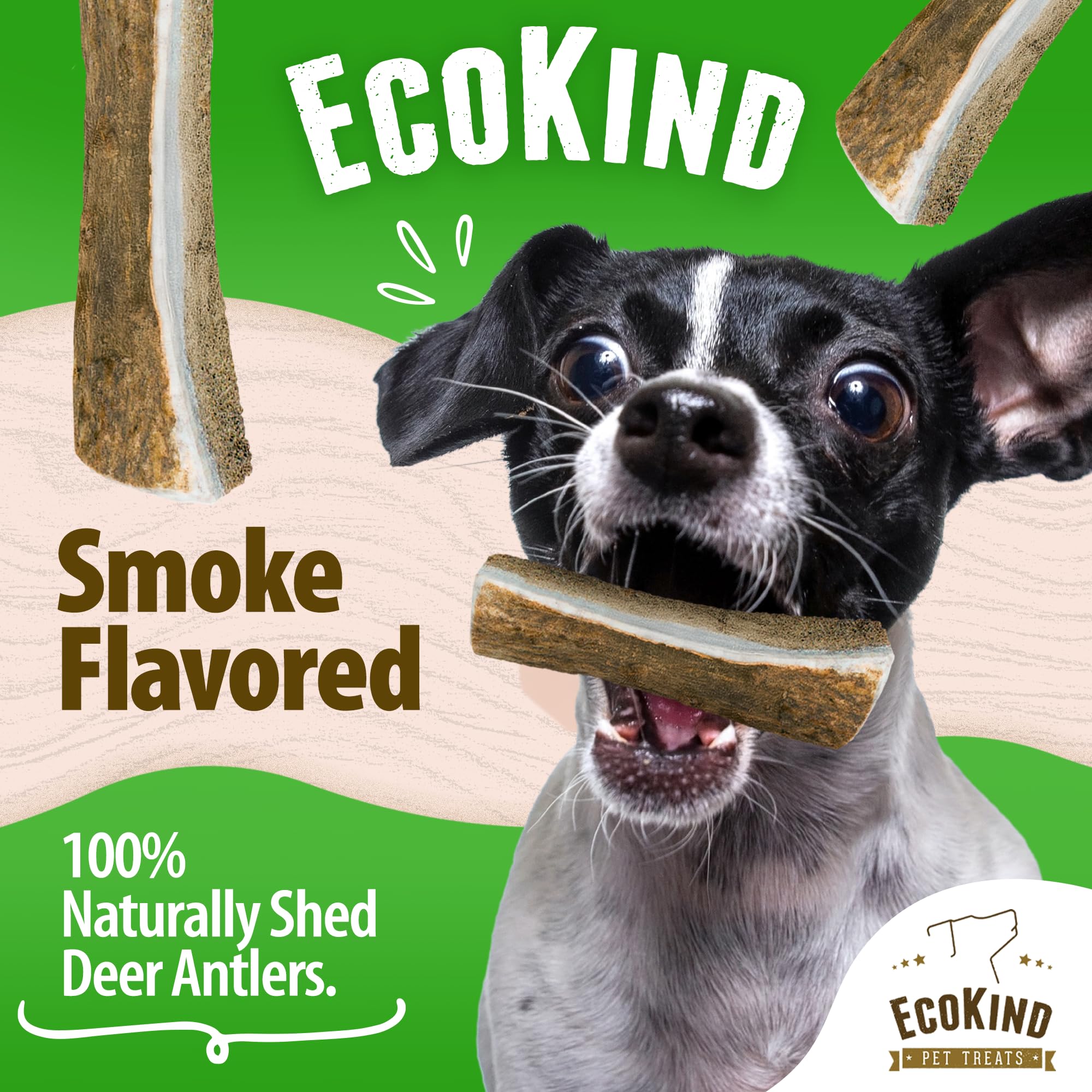 EcoKind Astas de ciervo natural seccionadas para masticar seguras y prolongadas.
