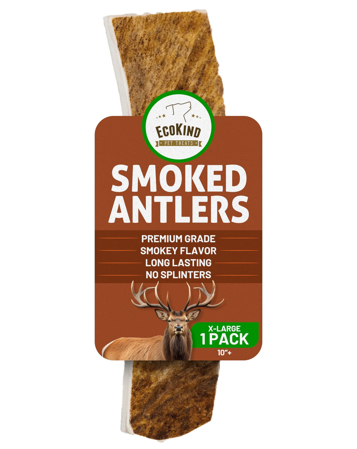 EcoKind Hueso de ciervo ahumado extragrande para perros grandes, sabor duradero.