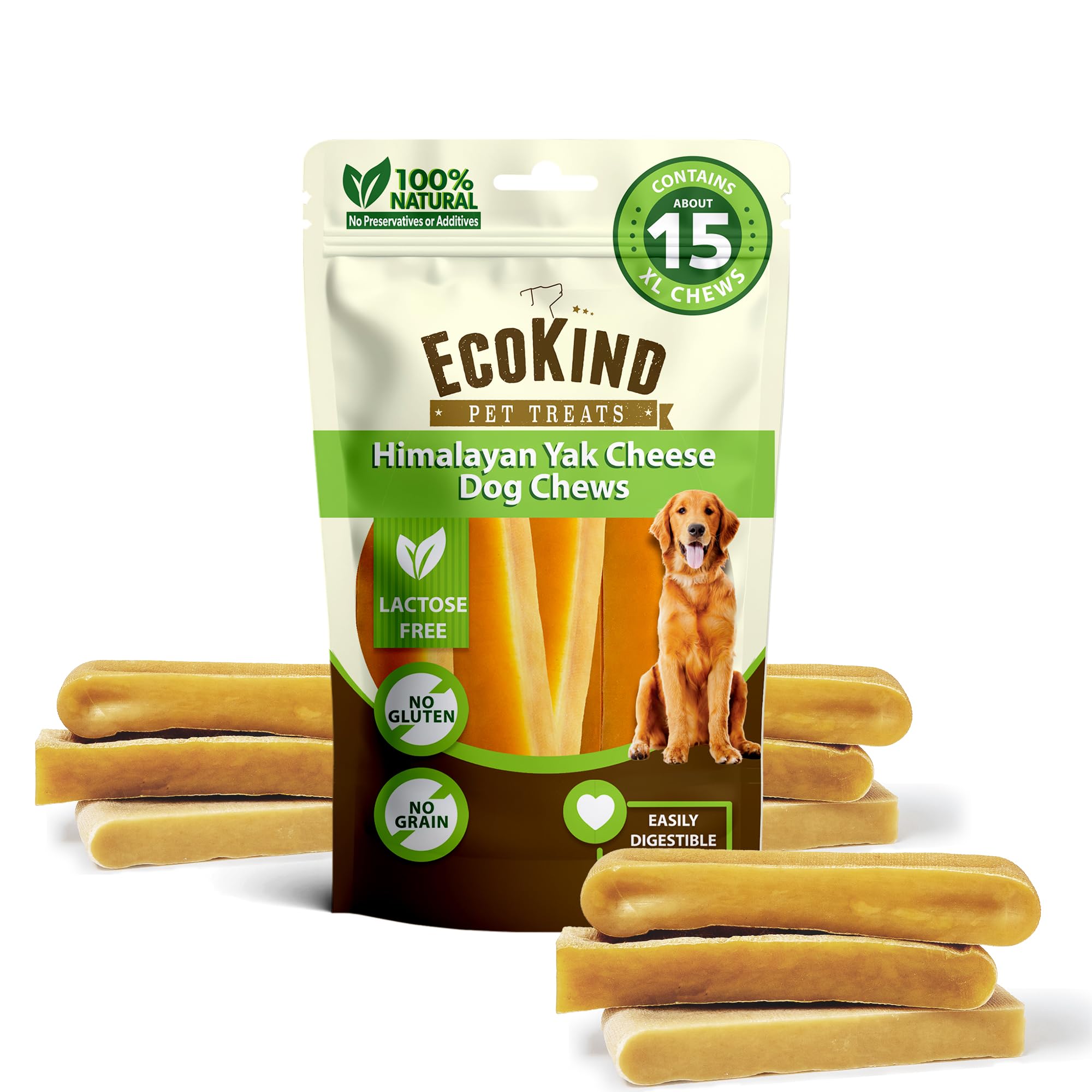 EcoKind Premium Gold Yak Chew: pieza XL para perros grandes, masticación prolongada.