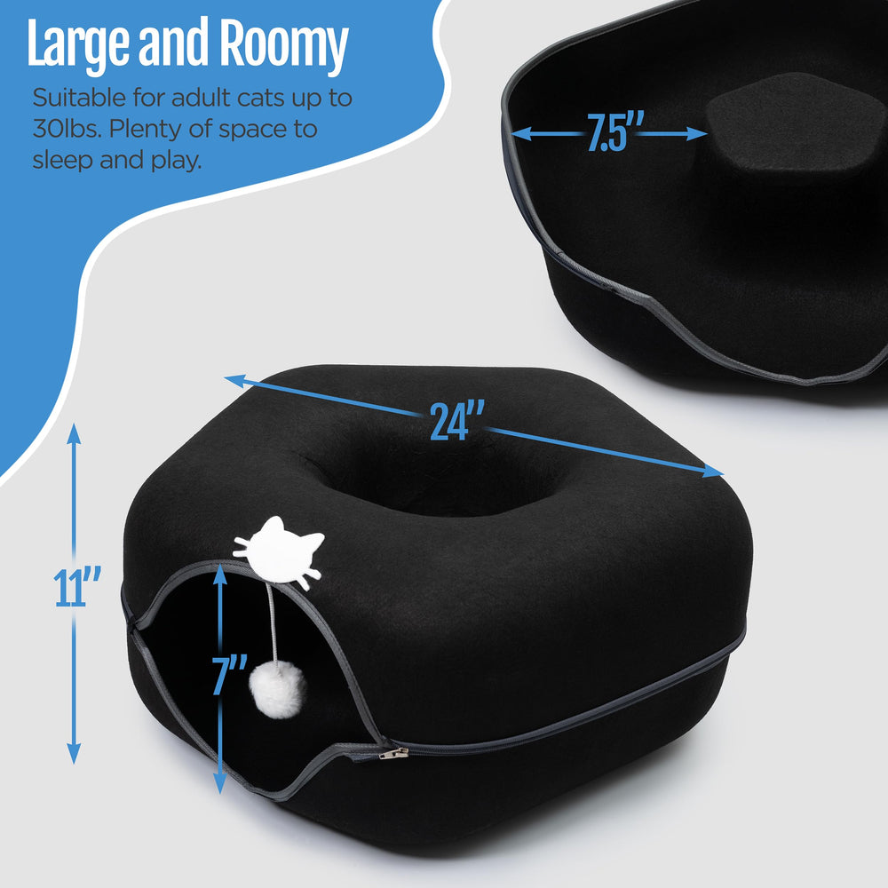 Cama cueva EES con túnel peekaboo para juego y exploración segura.