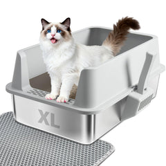EGMEHOAD caja de arena de acero inoxidable extra grande con tapa, ideal para gatos grandes y limpieza fácil