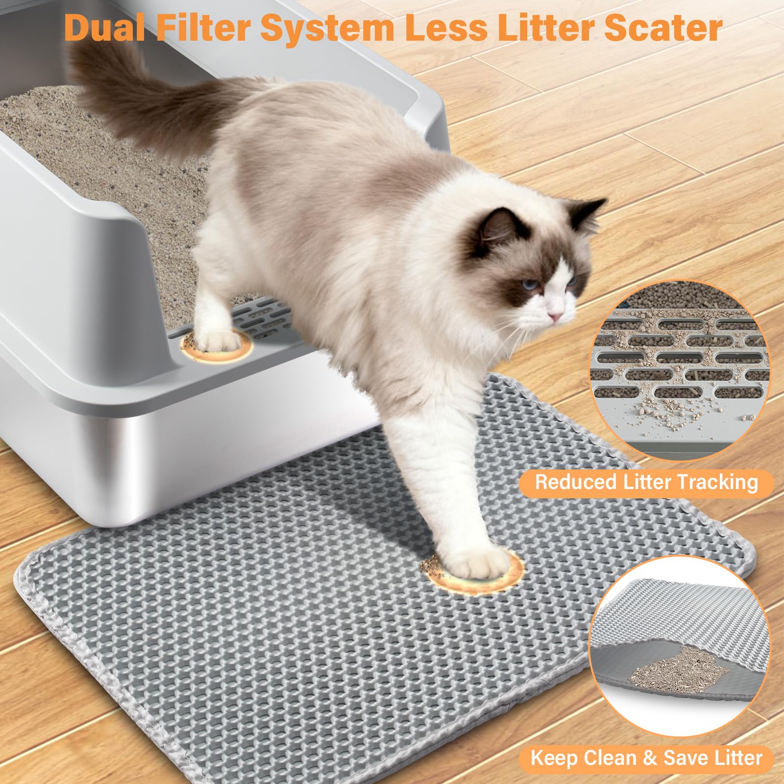 EGMEHOAD caja para gatos con control de olor en acero inoxidable