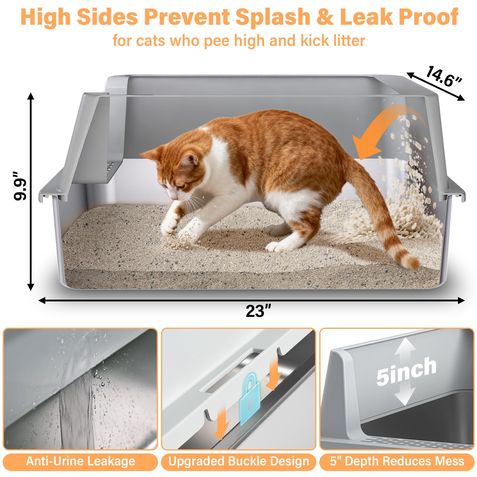 EGMEHOAD caja de arena para gatos con paredes altas y diseño resistente