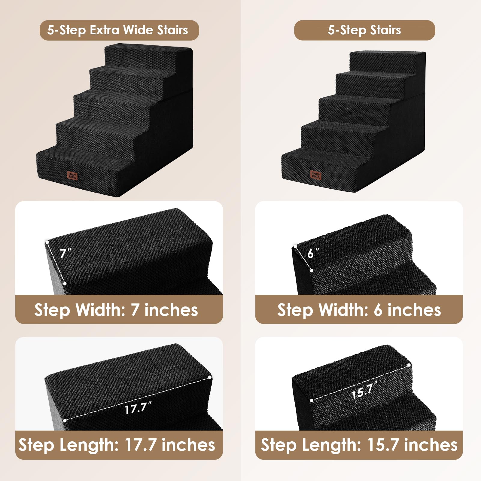 EHEYCIGA escaleras para perros, vista lateral junto a la cama.